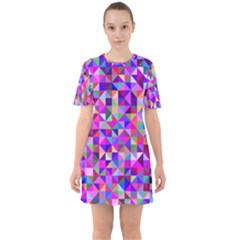 Floor Colorful Triangle Sixties Short Sleeve Mini Dress by Maspions