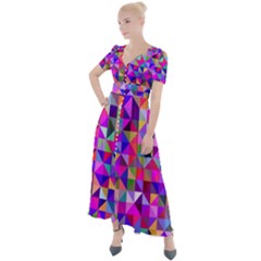 Floor Colorful Triangle Button Up Short Sleeve Maxi Dress