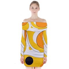 Abstract Pattern Long Sleeve Off Shoulder Dress