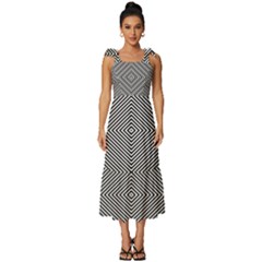Abstract Diagonal Stripe Pattern Seamless Tie-strap Tiered Midi Chiffon Dress