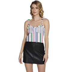 Stripes Pattern Abstract Retro Vintage Flowy Camisole Tie Up Top