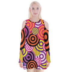 Abstract Circles Background Retro Velvet Long Sleeve Shoulder Cutout Dress
