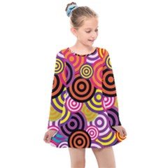 Abstract Circles Background Retro Kids  Long Sleeve Dress by Ravend
