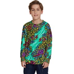 Background Leaves River Nature Kids  Crewneck Sweatshirt