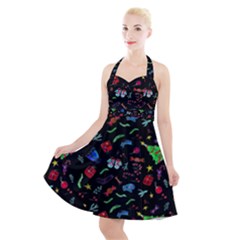 New Year Christmas Background Halter Party Swing Dress  by Maspions