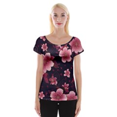 Flower Sakura Bloom Cap Sleeve Top by Maspions