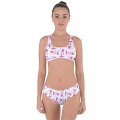 Fantasy Landscape Scene Sketchy Illustration Motif Pattern Wb Criss Cross Bikini Set by dflcprintsclothing