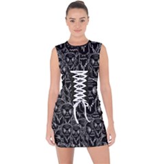 Old Man Monster Motif Black And White Creepy Pattern Lace Up Front Bodycon Dress by dflcprintsclothing