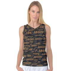 Abierto Neon Lettes Over Glass Motif Pattern Women s Basketball Tank Top by dflcprintsclothing