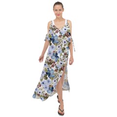 Blue Flowers Maxi Chiffon Cover Up Dress by DinkovaArt