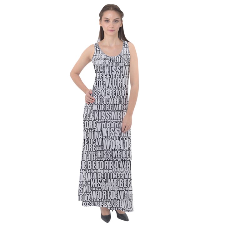 Kiss me before world war 3 typographic motif pattern Sleeveless Velour Maxi Dress