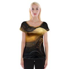 Abstract Gold Wave Background Cap Sleeve Top by Maspions