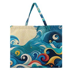 Waves Wave Ocean Sea Abstract Whimsical Zipper Large Tote Bag