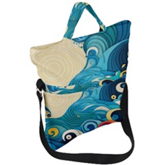 Waves Wave Ocean Sea Abstract Whimsical Fold Over Handle Tote Bag by Maspions