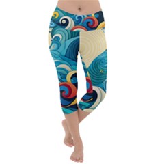 Waves Wave Ocean Sea Abstract Whimsical Lightweight Velour Capri Yoga Leggings