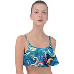 Waves Wave Ocean Sea Abstract Whimsical Frill Bikini Top