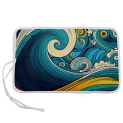 Waves Ocean Sea Abstract Whimsical Art Pen Storage Case (m)