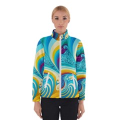 Abstract Waves Ocean Sea Whimsical Women s Bomber Jacket by Maspions