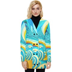 Abstract Waves Ocean Sea Whimsical Button Up Hooded Coat  by Maspions