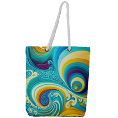 Abstract Waves Ocean Sea Whimsical Full Print Rope Handle Tote (large)
