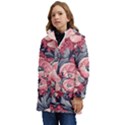 Vintage Floral Poppies Kids  Hooded Longline Puffer Jacket View3