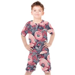 Vintage Floral Poppies Kids  T-shirt And Shorts Set by Grandong