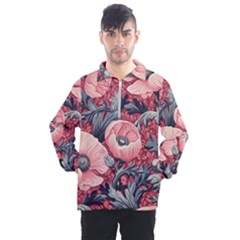 Vintage Floral Poppies Men s Half Zip Pullover by Grandong