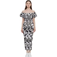 Barkfusion Camouflage Bardot Ruffle Jumpsuit