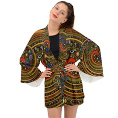 Swirl Vortex Emoji Cyclone Motion Art Long Sleeve Kimono by Paksenen