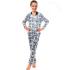 Erotic Pants Motif Black And White Graphic Pattern Black Backgrond Kids  Satin Long Sleeve Pajamas Set by dflcprintsclothing