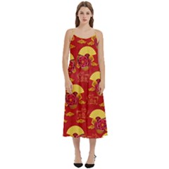 Chinese Red - Copy Casual Spaghetti Strap Midi Dress by DimSum