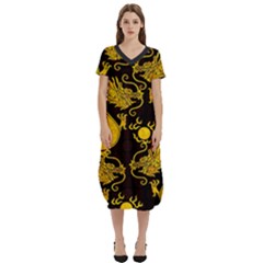 Chinese Dragon Gold Bell - Copy T-shirt Midi Dress With Pockets by DimSum