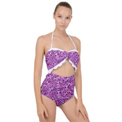 Kawaii Cyborg Cats Motif Random Pattern Scallop Top Cut Out Swimsuit