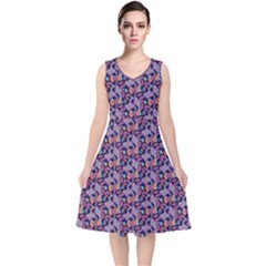 Trippy Cool Pattern V-neck Midi Sleeveless Dress 