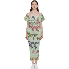 Berries Flowers Pattern Print Bardot Ruffle Jumpsuit