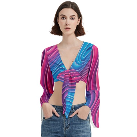 Spiral Swirl Pattern Light Circle Trumpet Sleeve Cropped Top by Ndabl3x