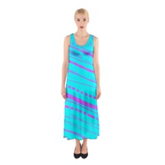 Wave Stripe Pattern Design Aqua Sleeveless Maxi Dress