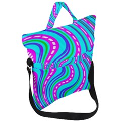 Swirls Pattern Design Bright Aqua Fold Over Handle Tote Bag by Ndabl3x