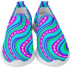 Swirls Pattern Design Bright Aqua Kids  Slip On Sneakers