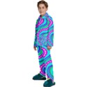 Swirls Pattern Design Bright Aqua Kids  Long Sleeve Velvet Pajamas Set View2