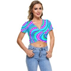 Swirls Pattern Design Bright Aqua Short Sleeve Foldover T-shirt