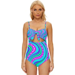 Swirls Pattern Design Bright Aqua Knot Front One-piece Swimsuit by Ndabl3x