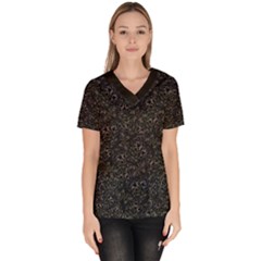 Midnight Blossom Elegance Black Backgrond Women s V-neck Scrub Top by dflcprintsclothing