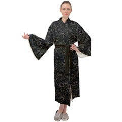 Midnight Blossom Elegance Black Backgrond Maxi Velvet Kimono by dflcprintsclothing
