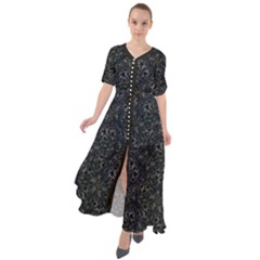Midnight Blossom Elegance Black Backgrond Waist Tie Boho Maxi Dress by dflcprintsclothing
