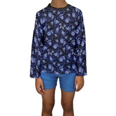 Stylized Floral Intricate Pattern Design Black Backgrond Kids  Long Sleeve Swimwear by dflcprintsclothing