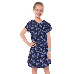 Stylized Floral Intricate Pattern Design Black Backgrond Kids  Drop Waist Dress by dflcprintsclothing