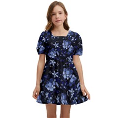 Stylized Floral Intricate Pattern Design Black Backgrond Kids  Short Sleeve Dolly Dress by dflcprintsclothing