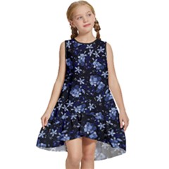 Stylized Floral Intricate Pattern Design Black Backgrond Kids  Frill Swing Dress by dflcprintsclothing