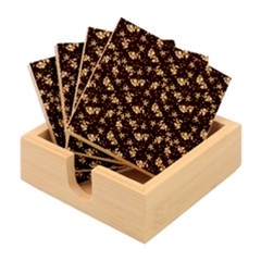 Stylized Floral Intricate Pattern Design Black Backgrond Bamboo Coaster Set by dflcprintsclothing